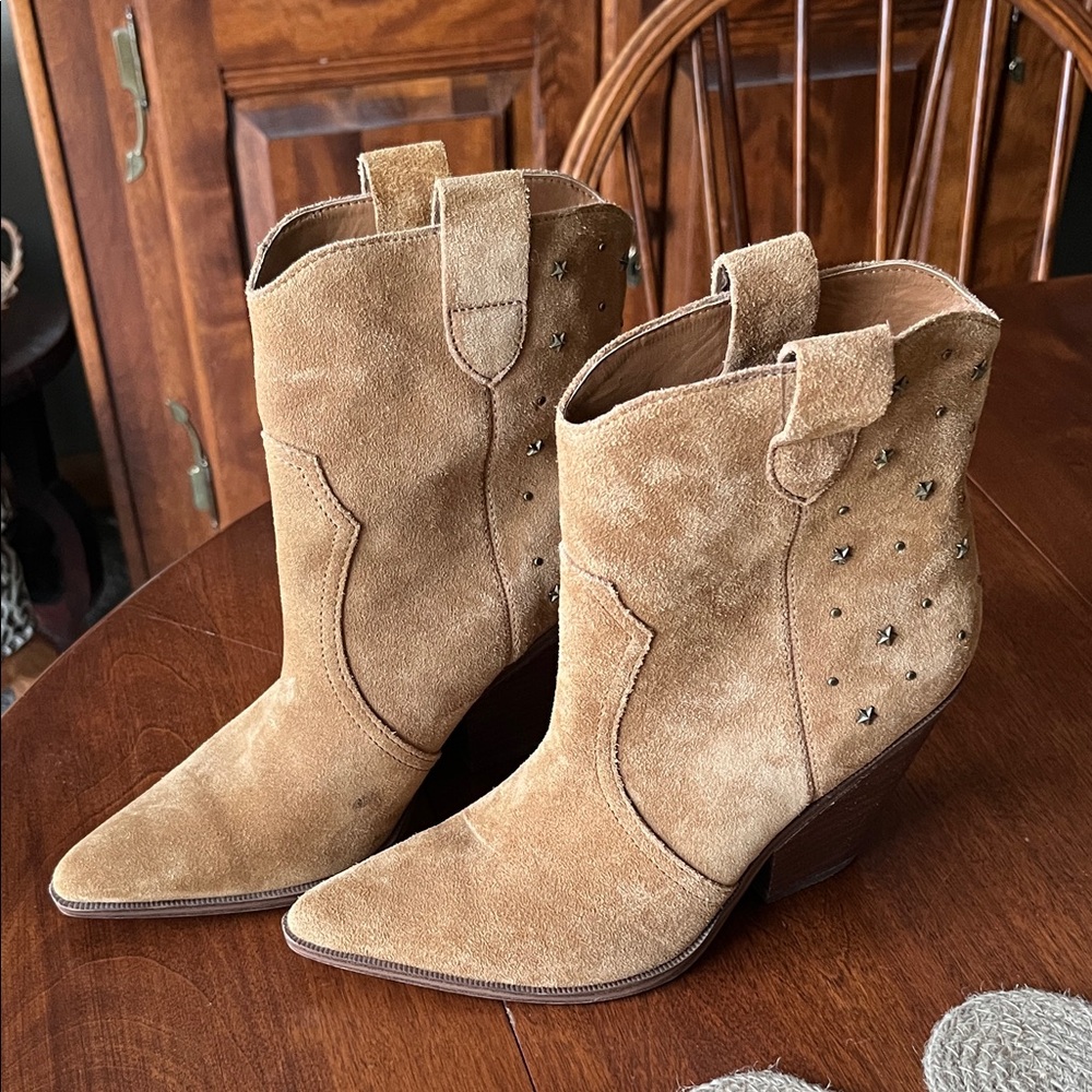 Limelight Tan Suede Studded Ankle Boots